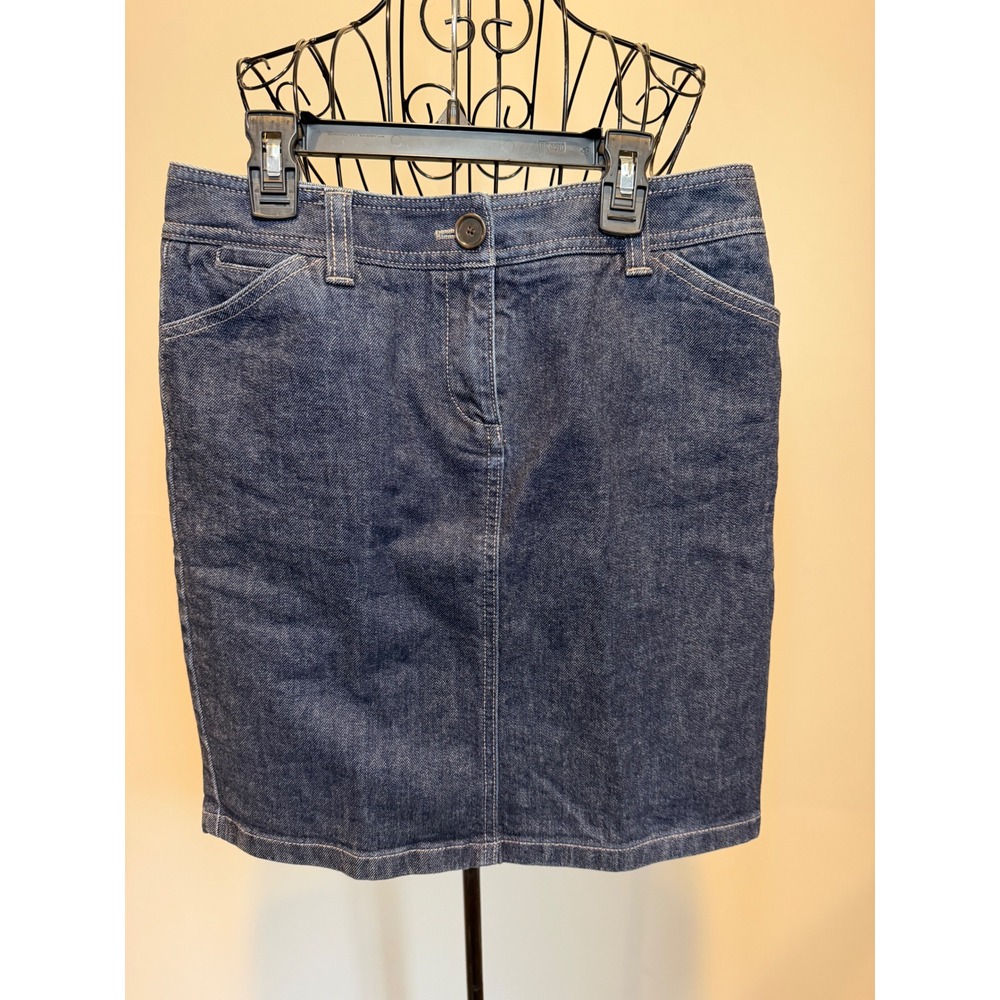 Ann Taylor Dark Wash Denim Pencil Skirt Size 2 Blue Stretch Cotton Knee Length